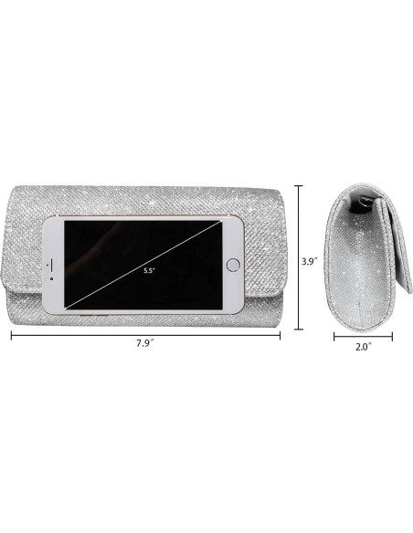 Bolso Clutch de Noche Brillante Outrip Plata para Mujeres Bolso Clutch de Noche Brillante Outrip Plata para Mujeres