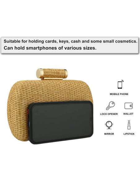 Bolso Clutch de Paja YYW para Mujeres 19x4.6x12.7 cm Oro Bolso Clutch de Paja YYW para Mujeres 19x4.6x12.7 cm Oro