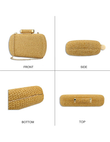 Bolso Clutch de Paja YYW para Mujeres 19x4.6x12.7 cm Oro