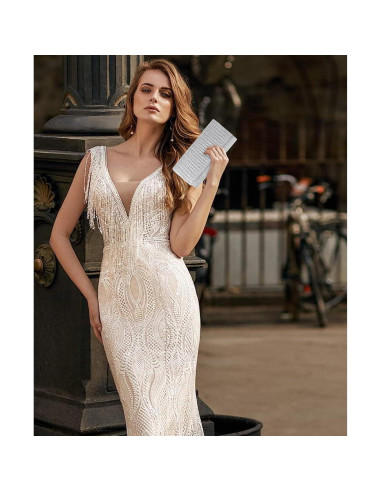 Cartera de Mano Brillante Plateada para Mujeres 20x5.5x10cm