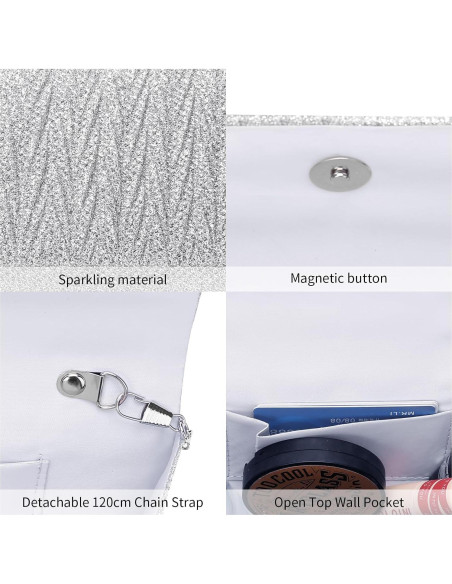 Cartera de Mano Brillante Plateada para Mujeres 20x5.5x10cm Cartera de Mano Brillante Plateada para Mujeres 20x5.5x10cm