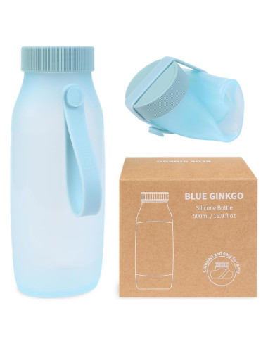 Botella de Agua Plegable BLUE GINKGO 492 ml - Ligera y A Prueba de Fugas