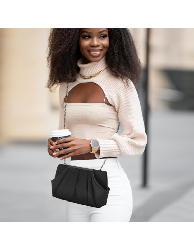 Bolso de Mano de Satén Plisado Expouch para Mujeres - Marino