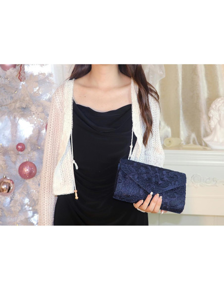Bolso de mano de encaje para mujer - Floral - Azul marino Bolso de mano de encaje para mujer - Floral - Azul marino