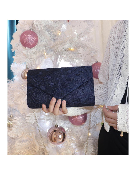 Bolso de mano de encaje para mujer - Floral - Azul marino Bolso de mano de encaje para mujer - Floral - Azul marino