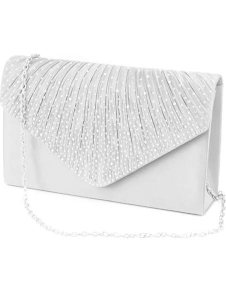 Bolso de mano de noche para damas Blanco Satén 21x5x13cm Bolso de mano de noche para damas Blanco Satén 21x5x13cm