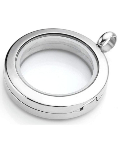 Collar Locket Flotante 30mm Jovivi Acero Inoxidable Cristales