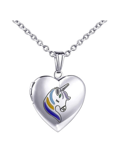Collar Locket Inicial Unicornio YOUFENG 45cm Acero Inoxidable