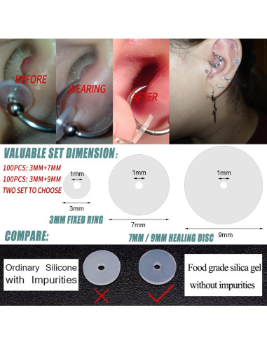 BodyAce 100 Tapones de Silicona Transparentes para Pendientes