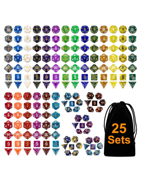 Juego de Dados Poliedricos DND Awpeye 25 Piezas con Bolsa Juego de Dados Poliedricos DND Awpeye 25 Piezas con Bolsa
