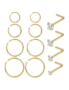 Anillos de Nariz 12 Pcs Masedy Acero Inoxidable 20G 6-12 mm