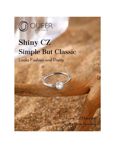 Anillo de Nariz de Plata Esterlina 925 OUFER 20G CZ Transparente Anillo de Nariz de Plata Esterlina 925 OUFER 20G CZ Transparente