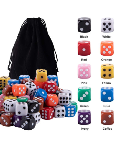AUSTOR Set de 100 Dados de 12mm en 10 Colores para Juegos