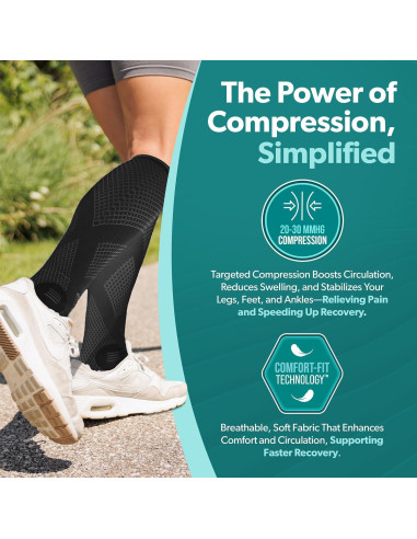 Calcetines de Compresión BraceAbility 20-30 mmHg Punta Abierta Negro L