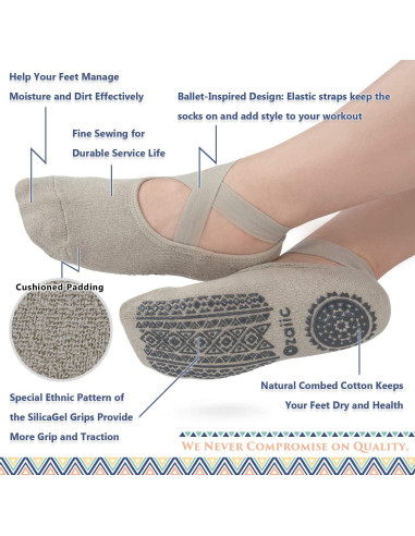 Calcetines de Yoga Ozaiic Antideslizantes 3 Pares Mujeres