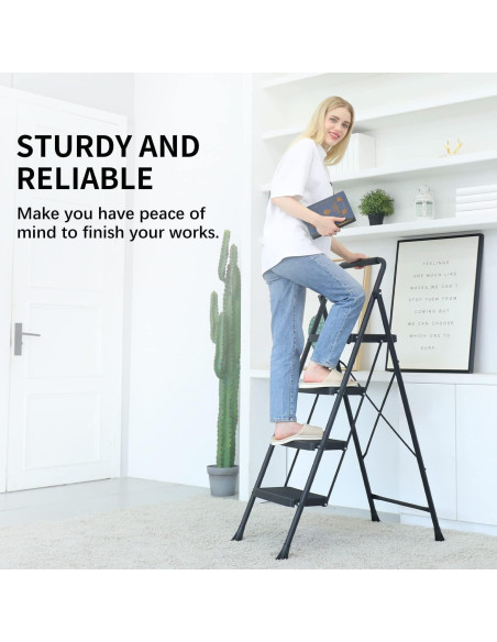 Escalera Plegable RIKADE 4 Peldaños Antideslizante Negra Escalera Plegable RIKADE 4 Peldaños Antideslizante Negra