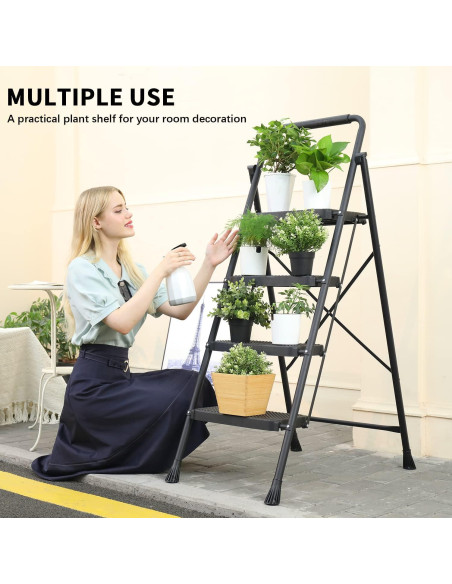 Escalera Plegable RIKADE 4 Peldaños Antideslizante Negra Escalera Plegable RIKADE 4 Peldaños Antideslizante Negra