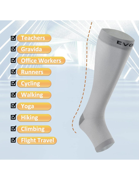 Calcetines de Compresión Abiertos EVOPLECI 15-20mmHg Gris TALL-M Calcetines de Compresión Abiertos EVOPLECI 15-20mmHg Gris TALL-M