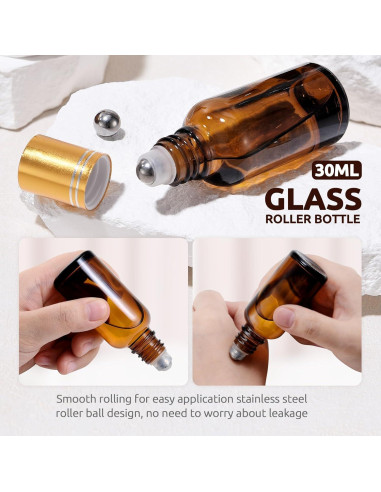 Botellas de Rodillo de Vidrio 30ml Bofessor 4-Pack Ámbar