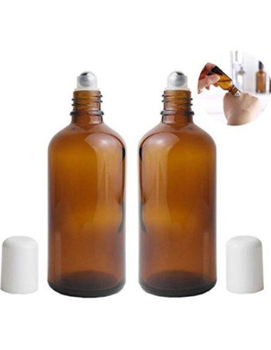 3 Botellas de Vidrio Ámbar 100ml con Rodillo para Aceites Esenciales
