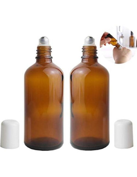 3 Botellas de Vidrio Ámbar 100ml con Rodillo para Aceites Esenciales 3 Botellas de Vidrio Ámbar 100ml con Rodillo para Aceites Esenciales