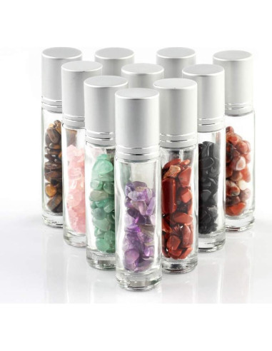 Botellas de Vidrio Transparente 10ml con Rodillos de Gema - 10 Pack