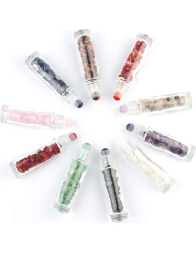 Botellas de Vidrio Transparente 10ml con Rodillos de Gema - 10 Pack