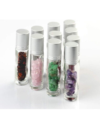 Botellas de Vidrio Transparente 10ml con Rodillos de Gema - 10 Pack