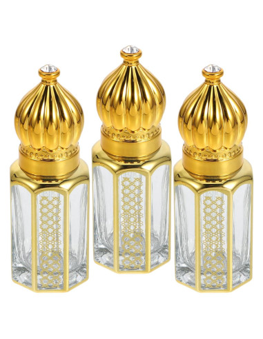 3 Botellas de Rodillo de Vidrio Vintage 6ml LALAFINA Doradas