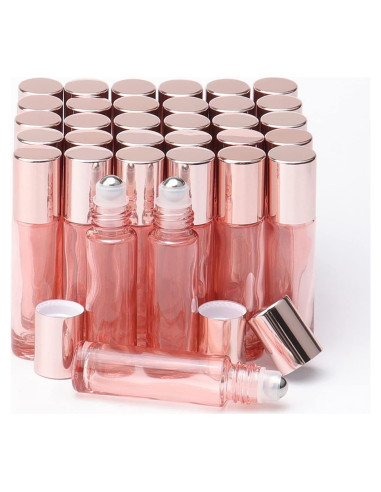 Botellas de vidrio con rodillo JIUW 33Pcs 10ml Oro Rosa