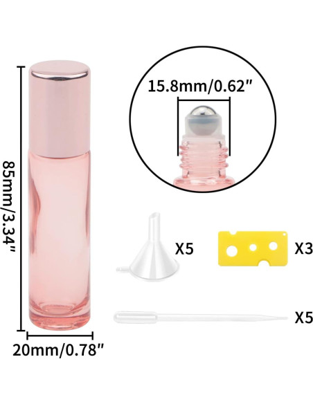 Botellas de vidrio con rodillo JIUW 33Pcs 10ml Oro Rosa Botellas de vidrio con rodillo JIUW 33Pcs 10ml Oro Rosa