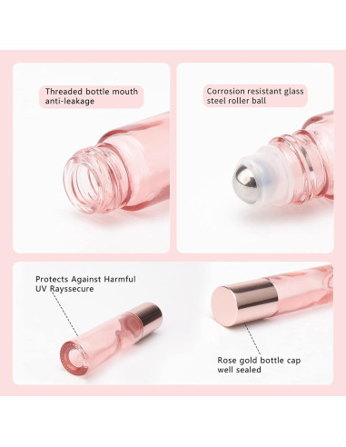Botellas de vidrio con rodillo JIUW 33Pcs 10ml Oro Rosa