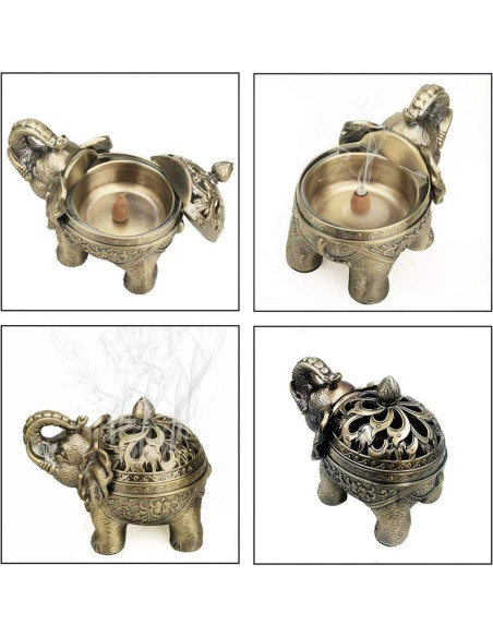 Soporte de Incienso Elefante Hourwof Bronce 16x10x13cm Soporte de Incienso Elefante Hourwof Bronce 16x10x13cm