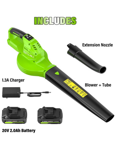Soplador de Hojas Inalámbrico SEYVUM 20V 2 Baterías 2.0 Ah