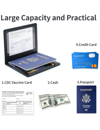 Funda de Pasaporte KAOBAN Negro con Bloqueo RFID y Ranuras