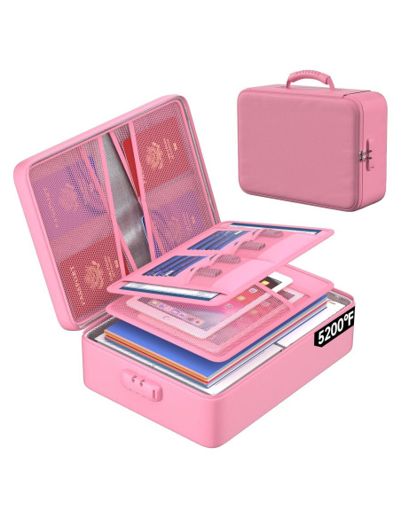 Bolsa Ignífuga ENGPOW 5200F Rosa con Cerradura y 8 Capas Bolsa Ignífuga ENGPOW 5200F Rosa con Cerradura y 8 Capas