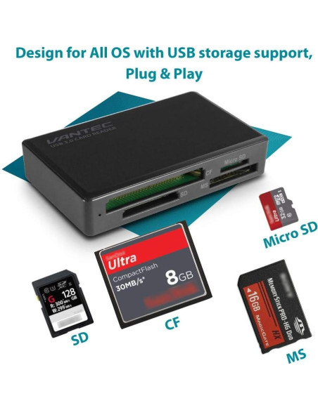 Lector de Tarjetas Múltiples Vantec UGT-CR615 USB 3.0 Negro Lector de Tarjetas Múltiples Vantec UGT-CR615 USB 3.0 Negro
