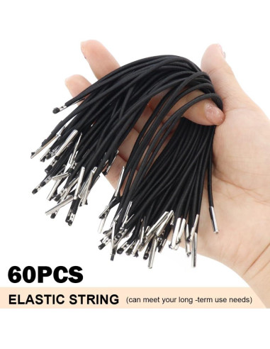 Cuerda Elástica Negra 60 Pcs AEVBSOY 2mm con Extremos de Metal