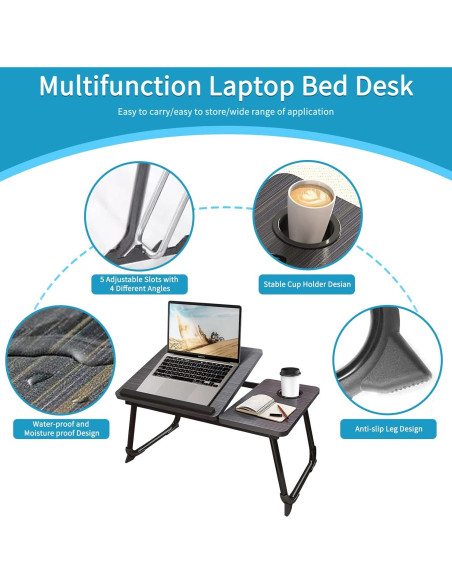 Escritorio para Laptop CloudTrip Negro con Soporte para Taza Escritorio para Laptop CloudTrip Negro con Soporte para Taza