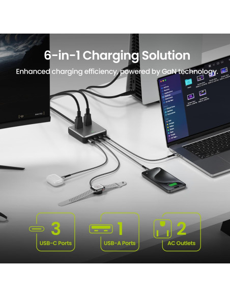 Estación de Carga 6-en-1 Sharge 100W USB-C y USB-A Estación de Carga 6-en-1 Sharge 100W USB-C y USB-A