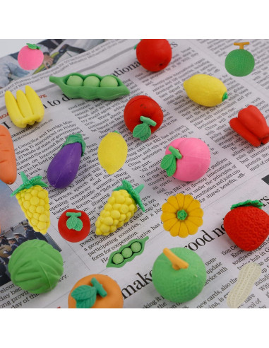 Juego de Gomas de Borrar Frutas y Verduras Cllayees 72 Pcs
