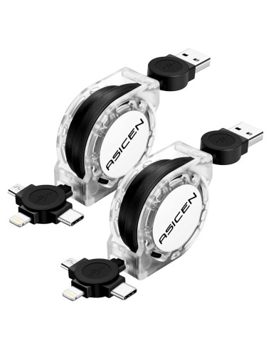 Cable de carga retráctil 3 en 1 ASICEN 1M Lightning/Micro/Type C