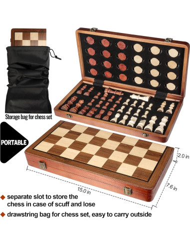 Juego de Ajedrez y Damas Magnético QUMMFA 2 en 1 Plegable