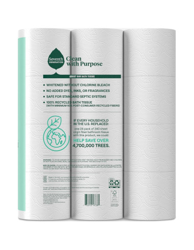Papel Higiénico Sétima Generación 2 Capas 100% Reciclado 48 Rollos