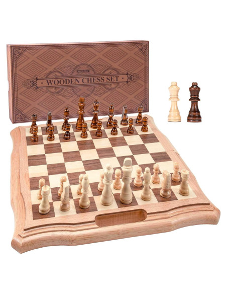Juego de Ajedrez Magnético de Madera AMEROUS 39.6 cm Plegable Juego de Ajedrez Magnético de Madera AMEROUS 39.6 cm Plegable