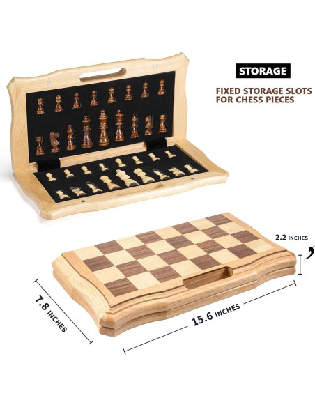 Juego de Ajedrez Magnético de Madera AMEROUS 39.6 cm Plegable Juego de Ajedrez Magnético de Madera AMEROUS 39.6 cm Plegable