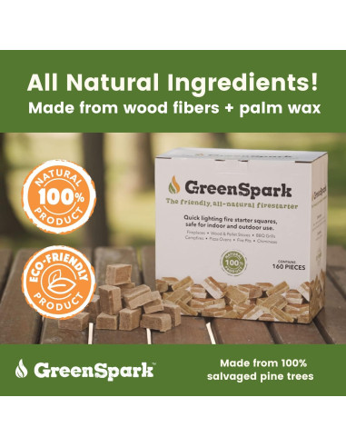 Encendedores de fuego GreenSpark 160 piezas naturales 100% ecológicos