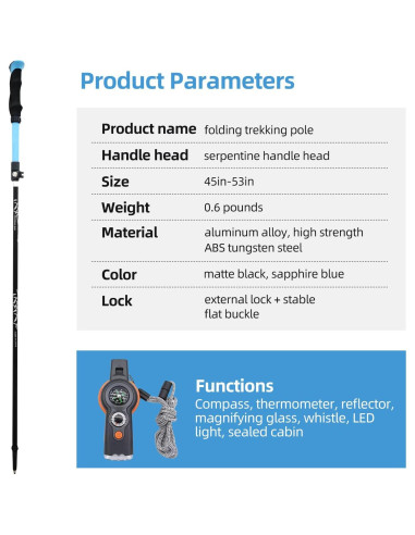 Bastones de Trekking Plegables Asjdzy con Brújula - 104 cm