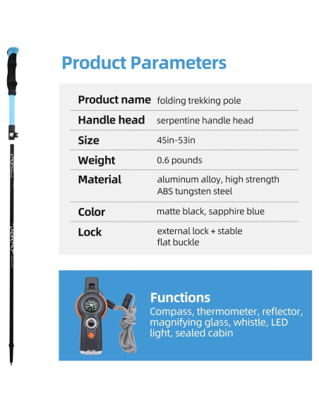 Bastones de Trekking Plegables Asjdzy con Brújula - 104 cm Bastones de Trekking Plegables Asjdzy con Brújula - 104 cm