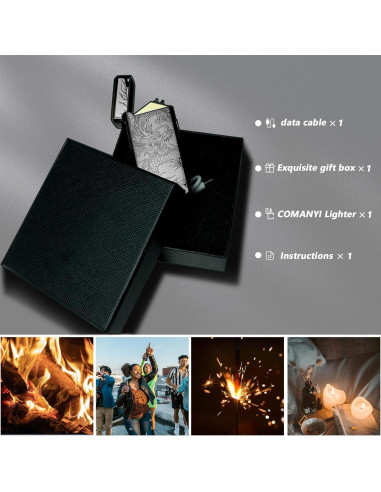 Encendedor Eléctrico USB Comanyi Dragón Negro Doble Arco